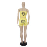 Sexy Yoga Pattern Printed Strapless Crop Top and Shorts