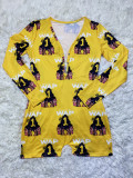 Casual Pattern Print Loungewear Shorts Jumpsuit