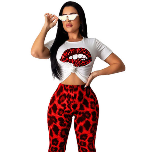 Casual Wild Big Lip Print White T-shirt
