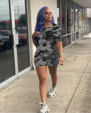 Casual Camouflage Pattern Printed Short Sleeve Shorts Set