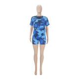 Casual Camouflage Pattern Printed Short Sleeve Shorts Set