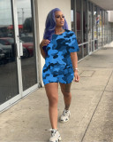 Casual Camouflage Pattern Printed Short Sleeve Shorts Set