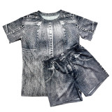 Casual Camouflage Pattern Printed Short Sleeve Shorts Set