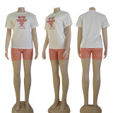 Fashion Women's Slim Printed Short Sleeve Two Pieces