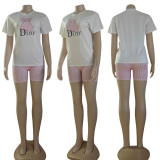 Fashion Women's Slim Printed Short Sleeve Two Pieces