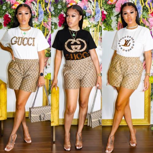 Casual Digital Print Short Sleeve Shorts Set
