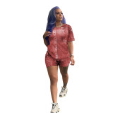Casual Camouflage Pattern Printed Short Sleeve Shorts Set