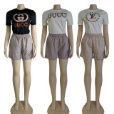 Casual Digital Print Short Sleeve Shorts Set