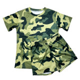 Casual Camouflage Pattern Printed Short Sleeve Shorts Set