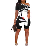 Casual Fashion Graphic Print Slit Hem Short Sleeve Shorts Set