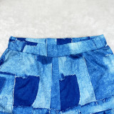 Casual Fashion Graphic Print Slit Hem Short Sleeve Shorts Set