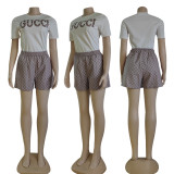 Casual Digital Print Short Sleeve Shorts Set
