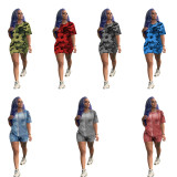 Casual Camouflage Pattern Printed Short Sleeve Shorts Set