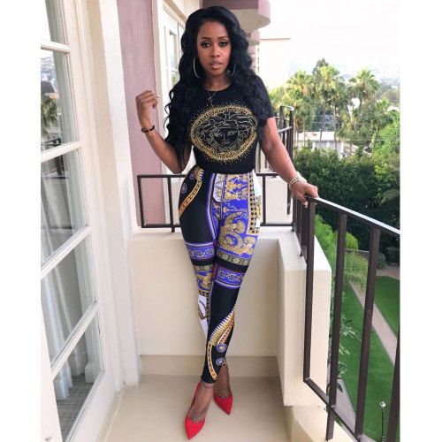 Summer Fashion Hot Diamond Casual Printed Two-Piece Set