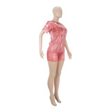 Casual Camouflage Pattern Printed Short Sleeve Shorts Set