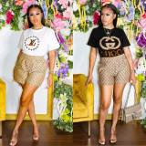 Casual Digital Print Short Sleeve Shorts Set