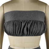 Solid Color Imitation Cotton Strapless Skirt Set Two Pieces (Can be reversed)