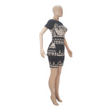 Casual Fashion Graphic Print Slit Hem Short Sleeve Shorts Set