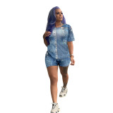 Casual Camouflage Pattern Printed Short Sleeve Shorts Set