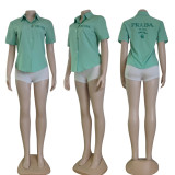 Summer Solid Color Short Sleeve Simple Embroidery Shirt