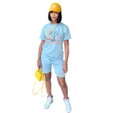 Casual Short Sleeve Letter Printing Fashion Two-piece Set