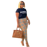 Casual Printed Letter Short Sleeve Pant Set