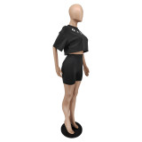 Summer Fashion Offset Letter Two-Piece Short Set