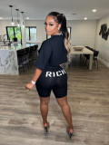 Summer Fashion Offset Letter Two-Piece Short Set