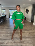 Summer Fashion Offset Letter Two-Piece Short Set