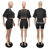 Summer Fashion Offset Letter Two-Piece Short Set