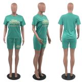 Casual Short Sleeve Letter Printing Fashion Two-piece Set
