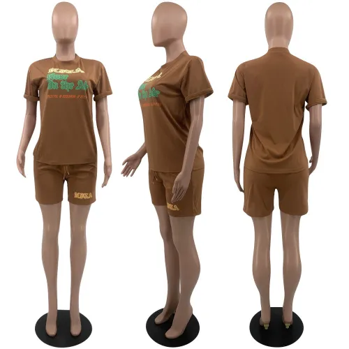 Casual Short Sleeve Letter Printing Fashion Two-piece Set