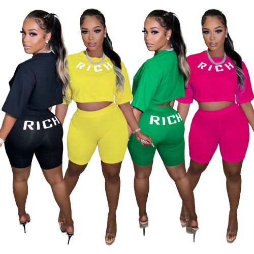 Summer Fashion Offset Letter Two-Piece Short Set