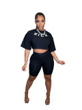 Summer Fashion Offset Letter Two-Piece Short Set