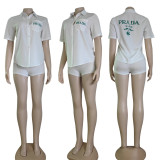 Summer Solid Color Short Sleeve Simple Embroidery Shirt
