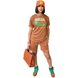 Casual Short Sleeve Letter Printing Fashion Two-piece Set