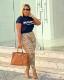 Casual Printed Letter Short Sleeve Pant Set
