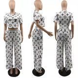Comfortable Printed Short Sleeve Wide-leg Pants Set
