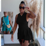 Women's Sleeveless Tank Top Drawstring Fringe Casual Solid Shorts Two Piece Set