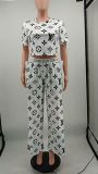 Comfortable Printed Short Sleeve Wide-leg Pants Set