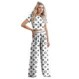 Comfortable Printed Short Sleeve Wide-leg Pants Set