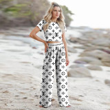 Comfortable Printed Short Sleeve Wide-leg Pants Set