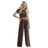 Comfortable Printed Short Sleeve Wide-leg Pants Set