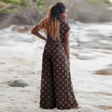 Comfortable Printed Short Sleeve Wide-leg Pants Set