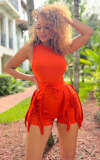 Women's Sleeveless Tank Top Drawstring Fringe Casual Solid Shorts Two Piece Set