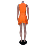 Women's Sleeveless Tank Top Drawstring Fringe Casual Solid Shorts Two Piece Set