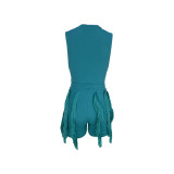 Women's Sleeveless Tank Top Drawstring Fringe Casual Solid Shorts Two Piece Set