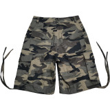Summer Camouflage Drawstring Multi-pocket Midi Pants without Belt