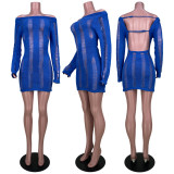Sexy Hollow Long Sleeve Off Shoulder Backless Bodycon Dresses