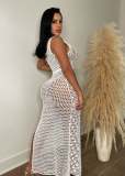Hand-knitted Casual Hollow Sequined Vest Split Beach Dress